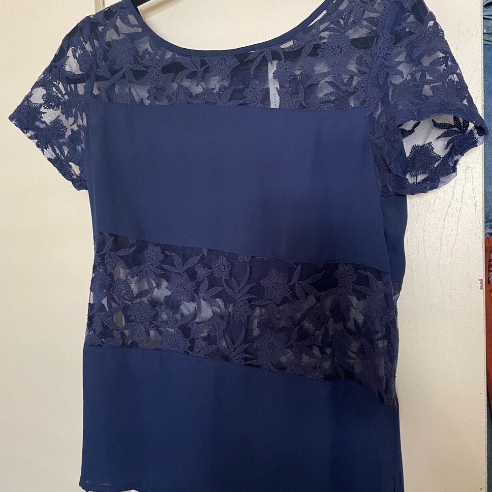 Gently used, S button down back, semi lace blouse.